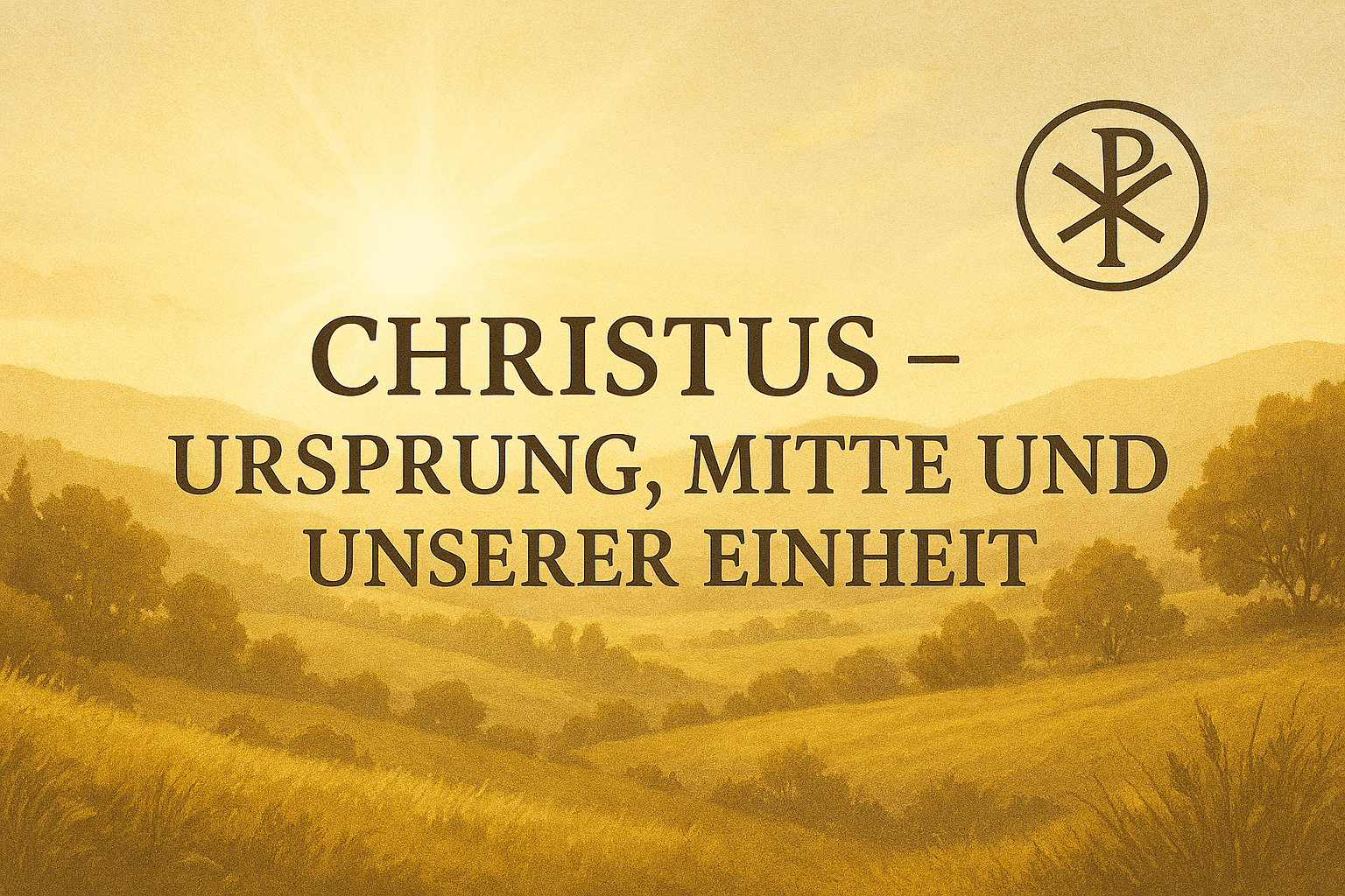 Weite Morgenlandschaft mit sanftem Licht, das durch Wolken auf einen Weg in hügeliger Natur fällt – Symbol für Hoffnung, Aufbruch und geistliche Einheit.